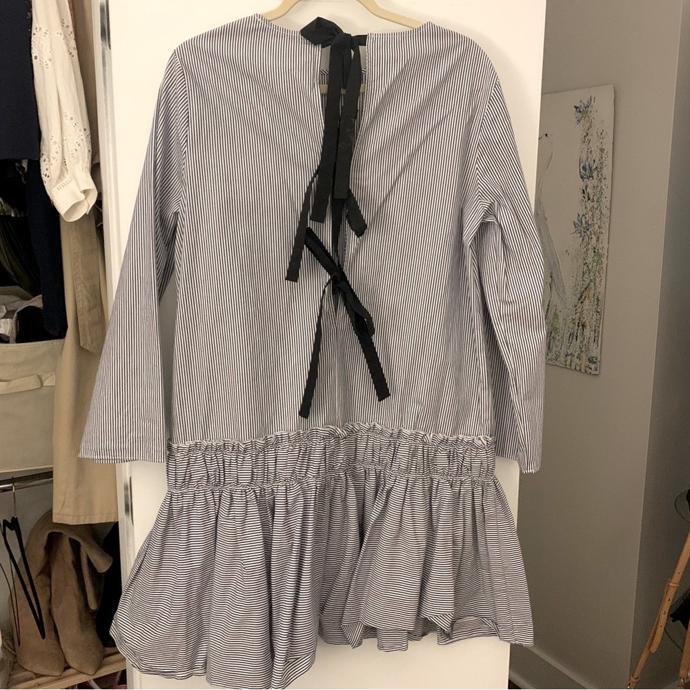 English Factory navy and white stripe Open Back dress with bows! Size medium